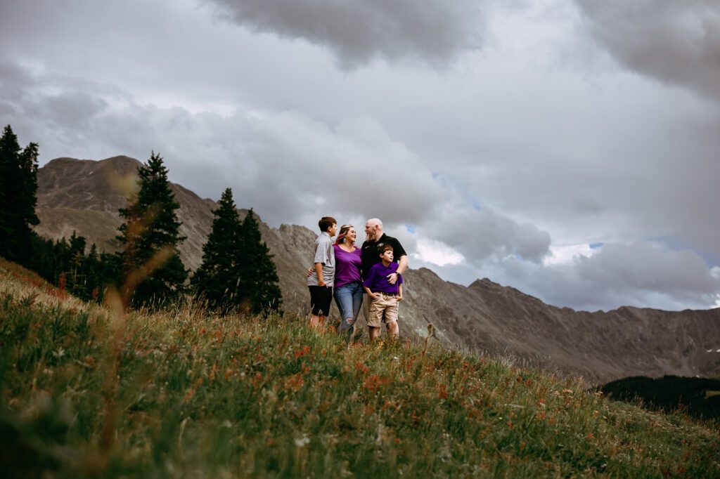 Family of four at Clinton Gulch Dam Reservoir with Colorado Lifestyle Photography