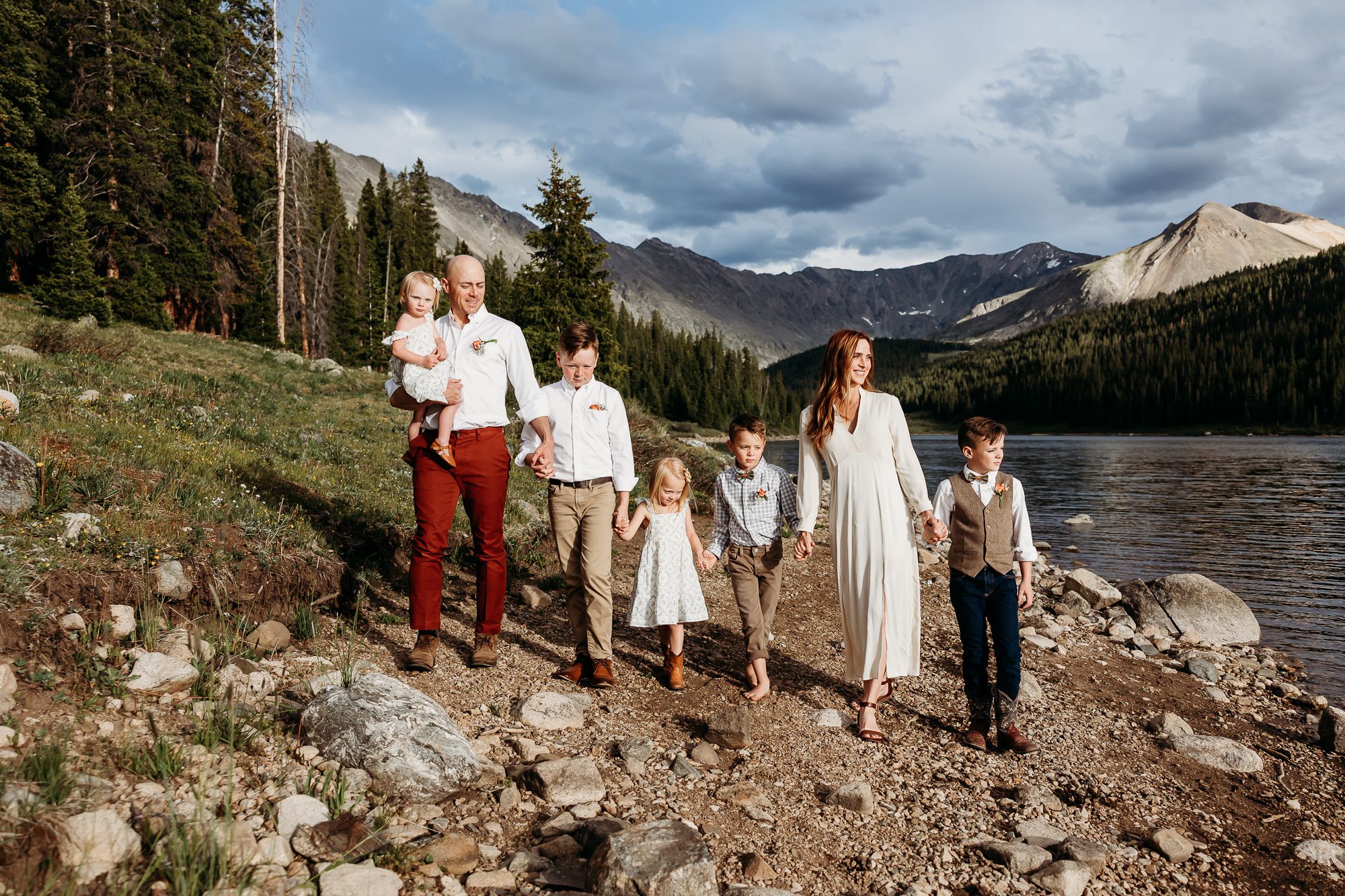 Family pictures beside Clinton Gulch Dam Reservoir in the Colorado mountains